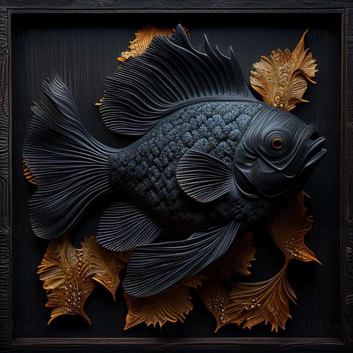 Dark grey oranda fish